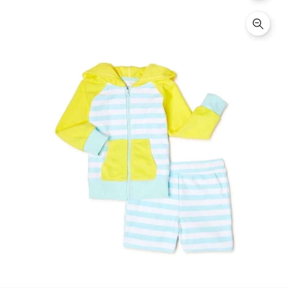 Wonder Nation Baby and Toddler Unisex French Terry Swim Cover Up, 2-Piece
